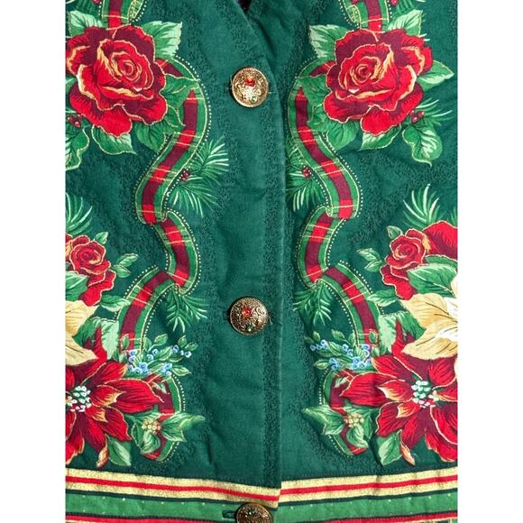 Quilted Christmas Vest Handmade Poinsettia Plaid Sz 1X 16 18 Granny Cottage Ugly - Picture 2 of 7